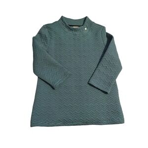 Weekends‎ by Chicos Teal Striped Quilted Funnel Neck Top Size 0 Small 3/4 Sleeve
